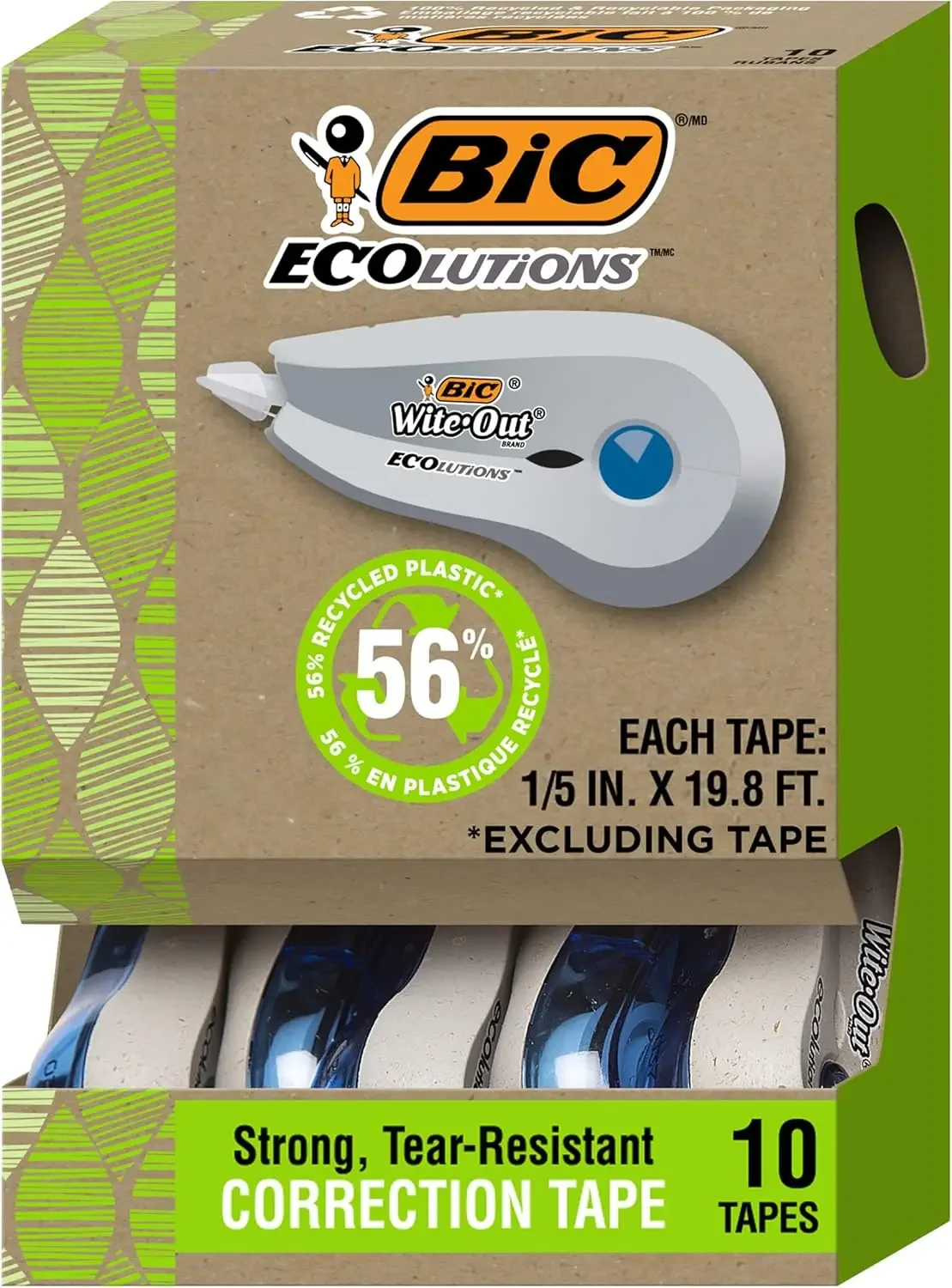 Correction Tape 10-Pack, 19.8 Feet Each, Tear-Resistant, Write Over Instantly, Made from 56% Recycled Plastic
Correction Tape 10-Pack, 19.8 Feet Each, Tear-Resistant, Write Over Instantly, Made from 56% Recycled Plastic
