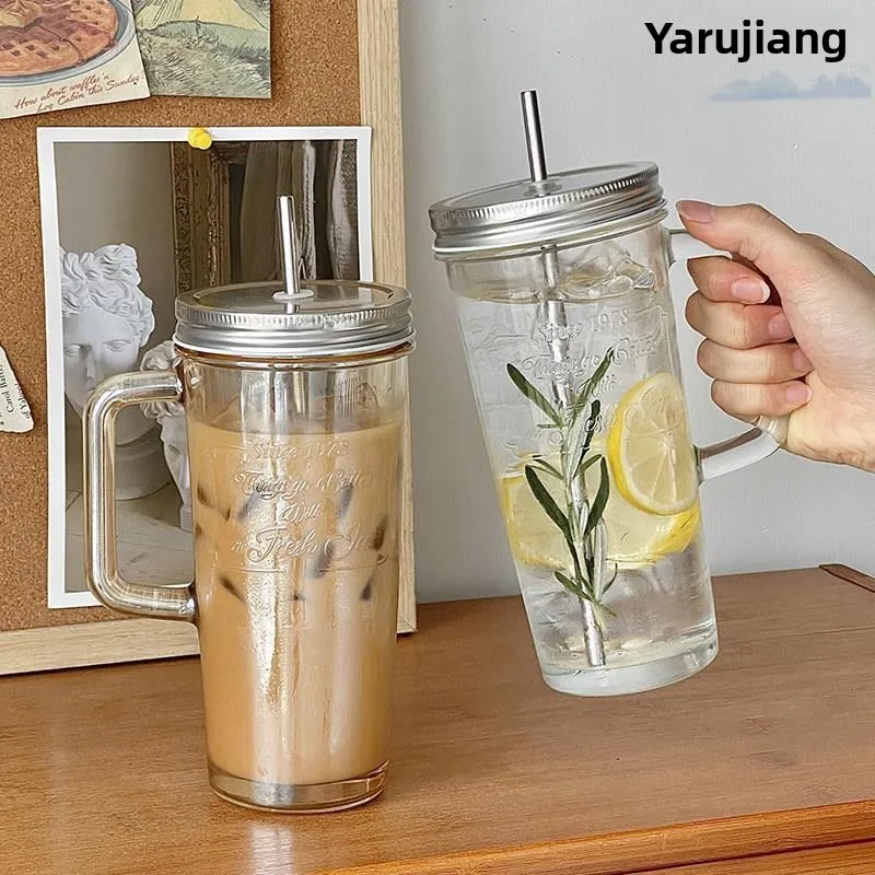 Large Capacity Glass Water Cup Ins Style Portable Mason Coffee Milk Tea Drinking Cup with Handle Cover And Straw for Adults
Large Capacity Glass Water Cup Ins Style Portable Mason Coffee Milk Tea Drinking Cup with Handle Cover And Straw for Adults