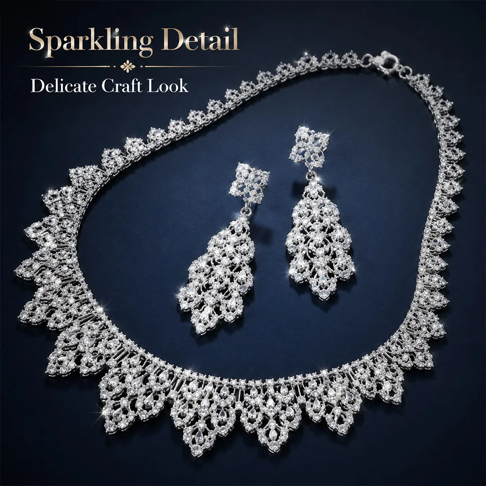 Stylish 40cm necklace and earring set for women 2PCS wedding party jewellery full Zircon Dubai Bridal gift set
Stylish 40cm necklace and earring set for women 2PCS wedding party jewellery full Zircon Dubai Bridal gift set