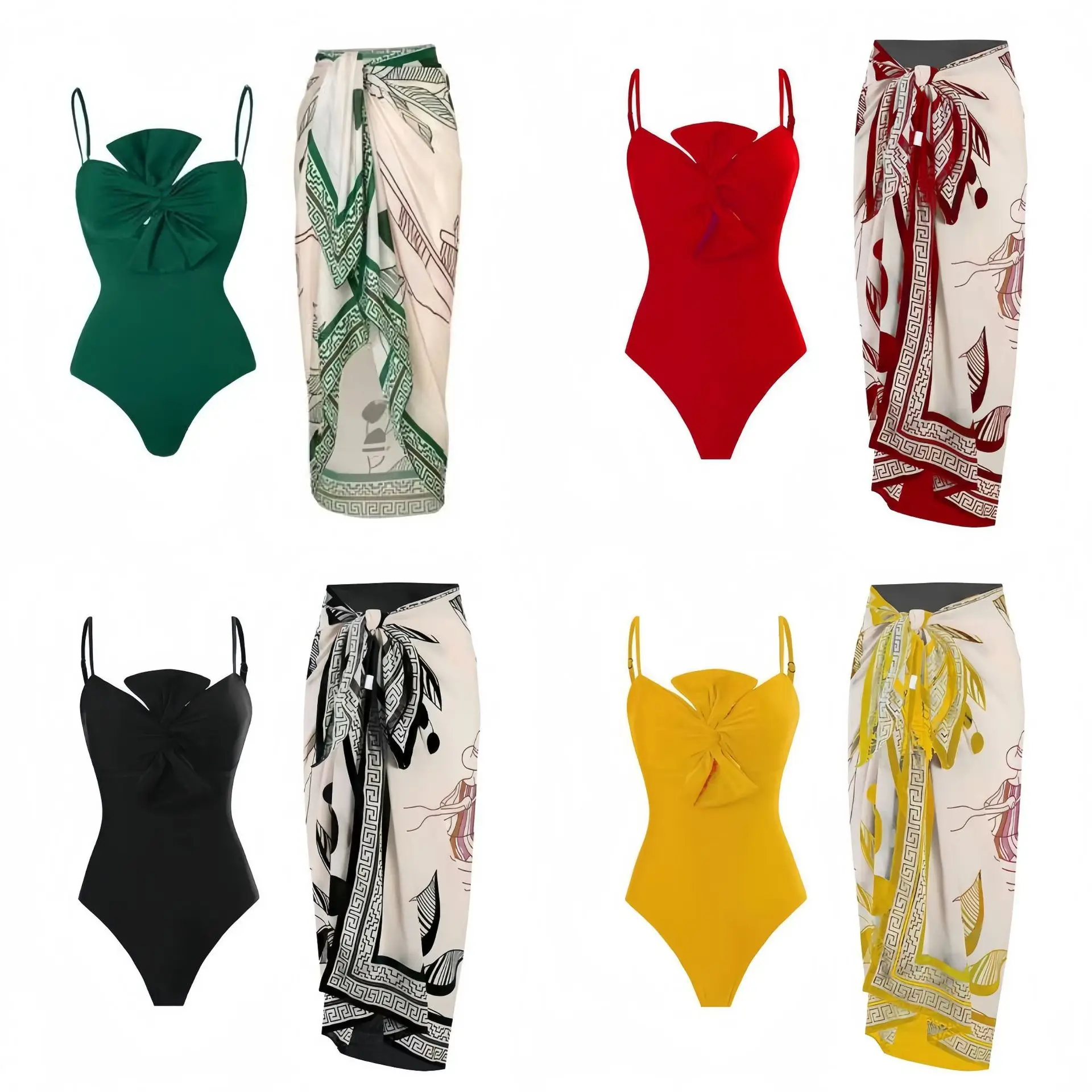 S - XL 4 Colors With Printed Sarong Women Swimwear One Piece Swimsuit Female High Leg Cut Knotted Bather Bathing Suit Swim K5181
S - XL 4 Colors With Printed Sarong Women Swimwear One Piece Swimsuit Female High Leg Cut Knotted Bather Bathing Suit Swim K5181