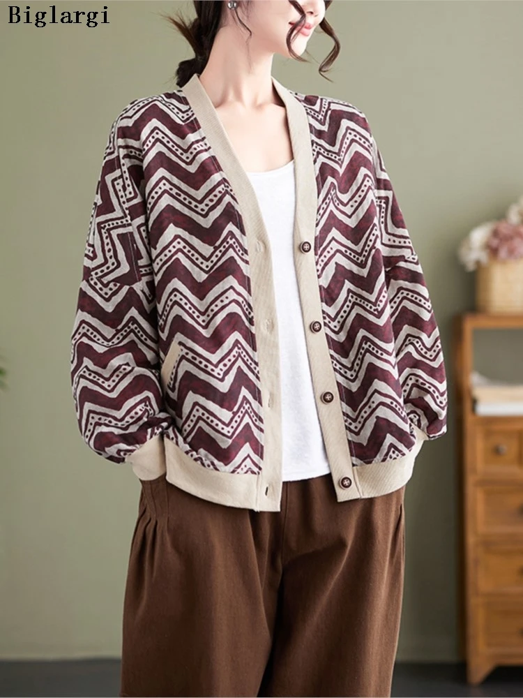 Oversized Knitted Autumn Ethnic Style Cardigan Women Striped Print Fashion Ladies Cardigans Loose Casual Woman Sweater Coats
Oversized Knitted Autumn Ethnic Style Cardigan Women Striped Print Fashion Ladies Cardigans Loose Casual Woman Sweater Coats