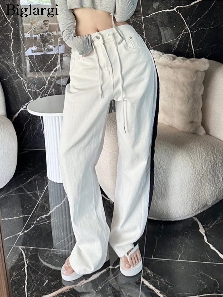 Jeans Spring Summer Long Pant Women Striped Print Patchwork Fashion High Waist Ladies Trousers Korean Style Loose Woman Pants
Jeans Spring Summer Long Pant Women Striped Print Patchwork Fashion High Waist Ladies Trousers Korean Style Loose Woman Pants