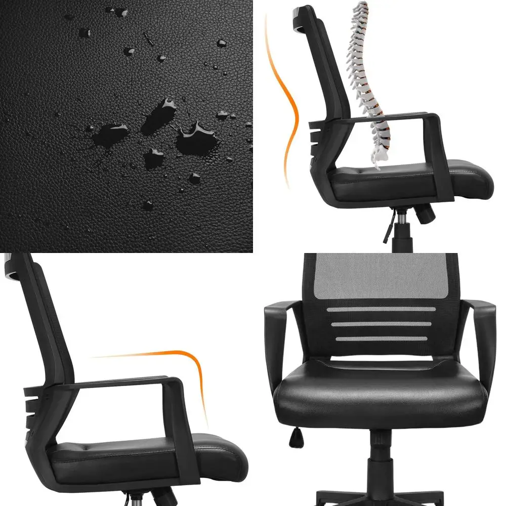 Ergonomic Adjustable Height Black Leather Office Chair with Lumbar Support and Padded Seat
Ergonomic Adjustable Height Black Leather Office Chair with Lumbar Support and Padded Seat