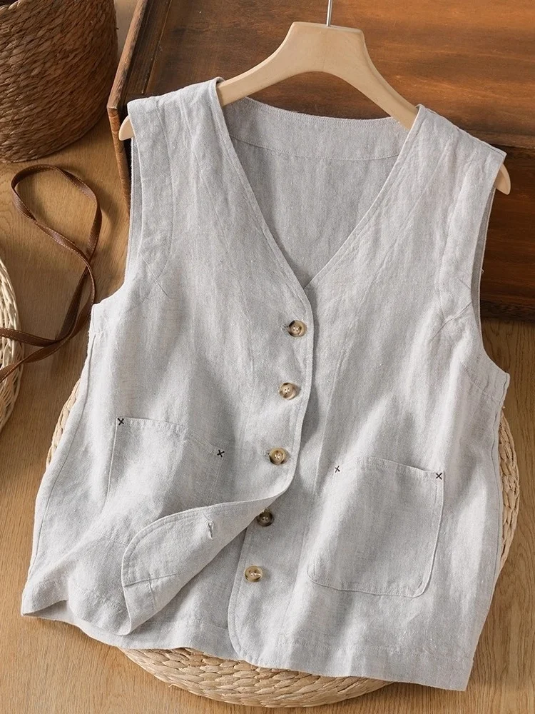 Ретро Wa Haax Svel жилет женский художественный свободный повседневный льняной открытый кардиган верхняя одежда осенняя сезонная мода 
Ретро Wa Haax Svel жилет женский художественный свободный повседневный льняной открытый кардиган верхняя одежда осенняя сезонная мода