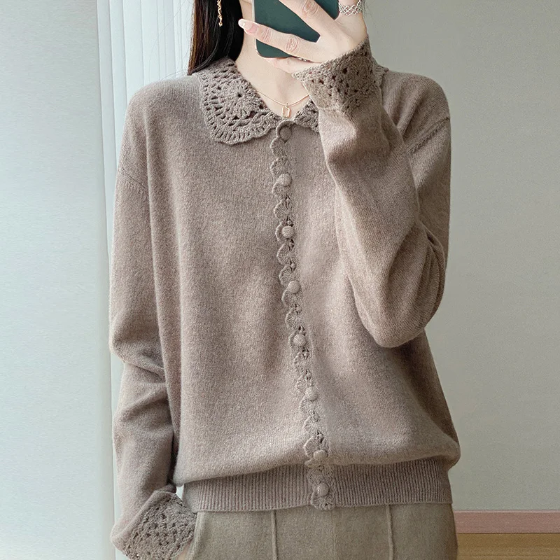 Heavy Crochet 100% Pure Wool Cardigan Women's New POLO Neck Sweater Fashion Loose Knit Jacket 2026 Autumn Joker Bottoming Shirt
Heavy Crochet 100% Pure Wool Cardigan Women's New POLO Neck Sweater Fashion Loose Knit Jacket 2026 Autumn Joker Bottoming Shirt