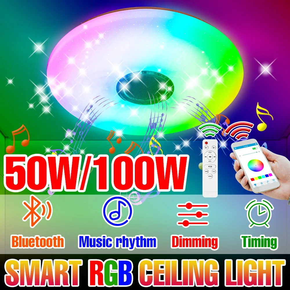 RGB Smart Ceiling Light LED Indoor Atmosphere Lights Bluetooth Connection APP Remote Control Home Bedroom Party Decor Lighting
