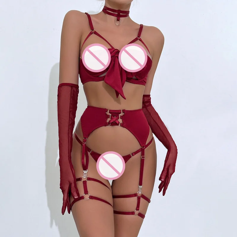 Hot-Selling Sexy Women's Lingerie Bowknot Strap Leak-Proof Underwire Push-Up with Gloves Four-Piece Set qqny0075
Hot-Selling Sexy Women's Lingerie Bowknot Strap Leak-Proof Underwire Push-Up with Gloves Four-Piece Set qqny0075