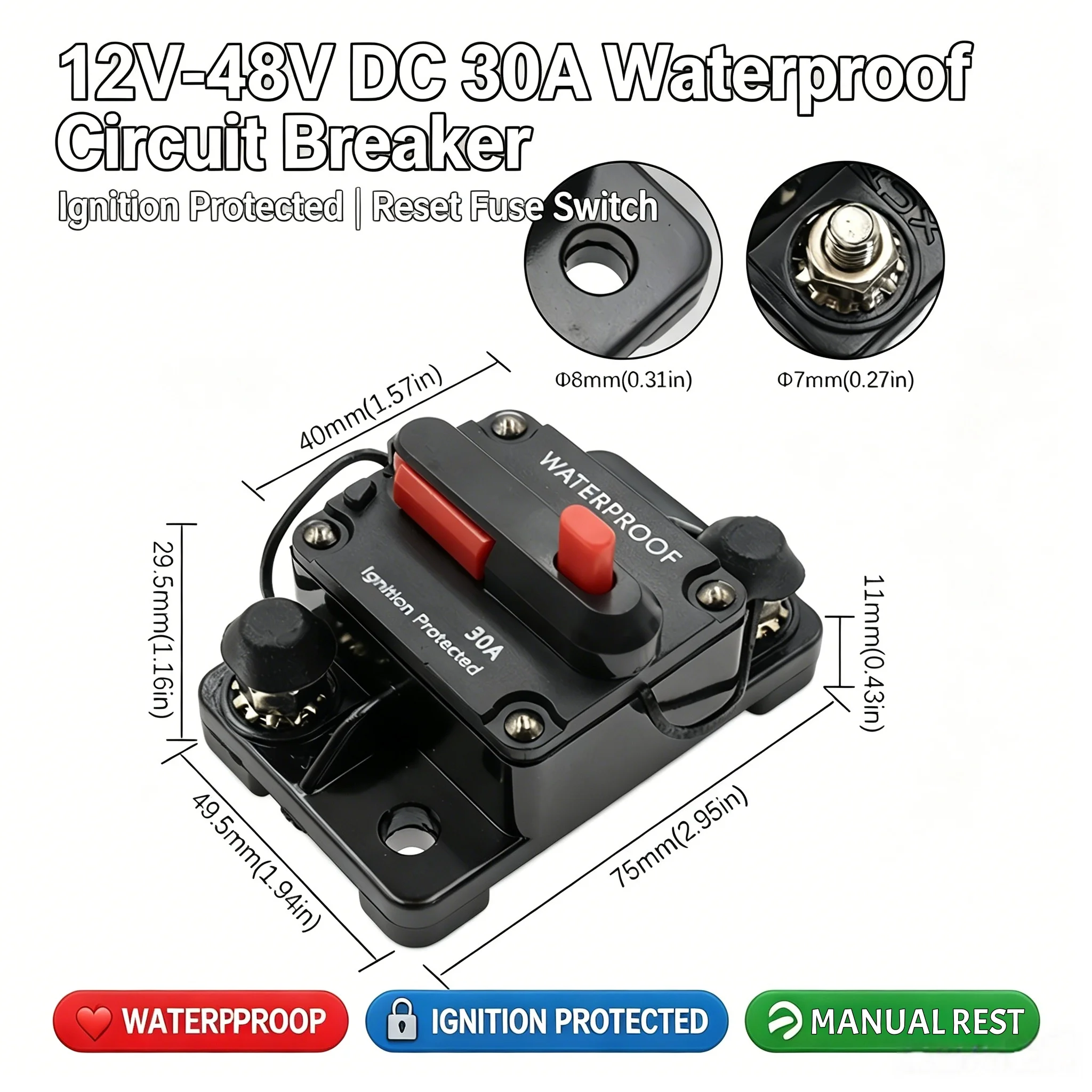 30A-300A Circuit Breaker 12V Trolling with Manual Reset Boat Manual Power Protect for Audio Fuse Car 48VDC Waterproof
30A-300A Circuit Breaker 12V Trolling with Manual Reset Boat Manual Power Protect for Audio Fuse Car 48VDC Waterproof