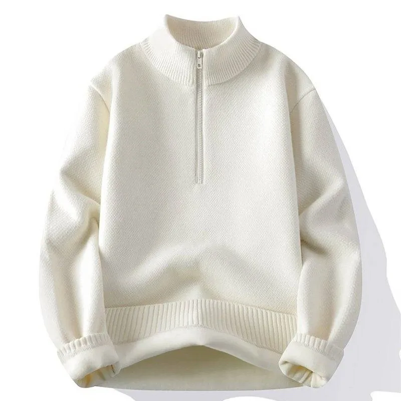 Winter Men's Fleece Knit Pullovers Mock Neck Warm Casual Sweater Men Solid Color Half Zipper Loose Fashion Thick Knitted Sweater
Winter Men's Fleece Knit Pullovers Mock Neck Warm Casual Sweater Men Solid Color Half Zipper Loose Fashion Thick Knitted Sweater