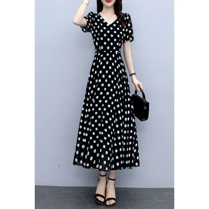 Elegant Polka Dot Chiffon Dress Women's Long Summer New Style plus Size Waist Cinching Slimming Tummy Covering Maxi Dress
Elegant Polka Dot Chiffon Dress Women's Long Summer New Style plus Size Waist Cinching Slimming Tummy Covering Maxi Dress