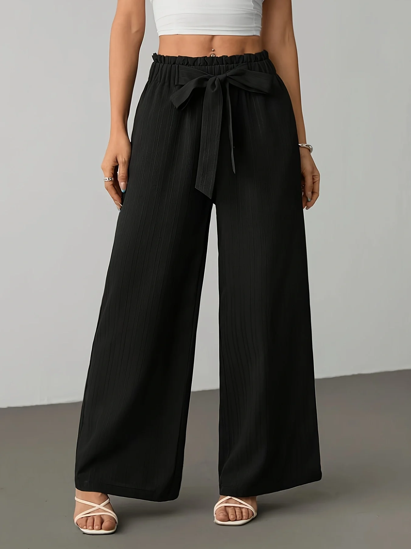 Women's Ruffled Waist Tie Wide-Leg Pants, Draped Striped Casual Trousers, High-Waisted Loose Straight Floor-Length Pants
Women's Ruffled Waist Tie Wide-Leg Pants, Draped Striped Casual Trousers, High-Waisted Loose Straight Floor-Length Pants