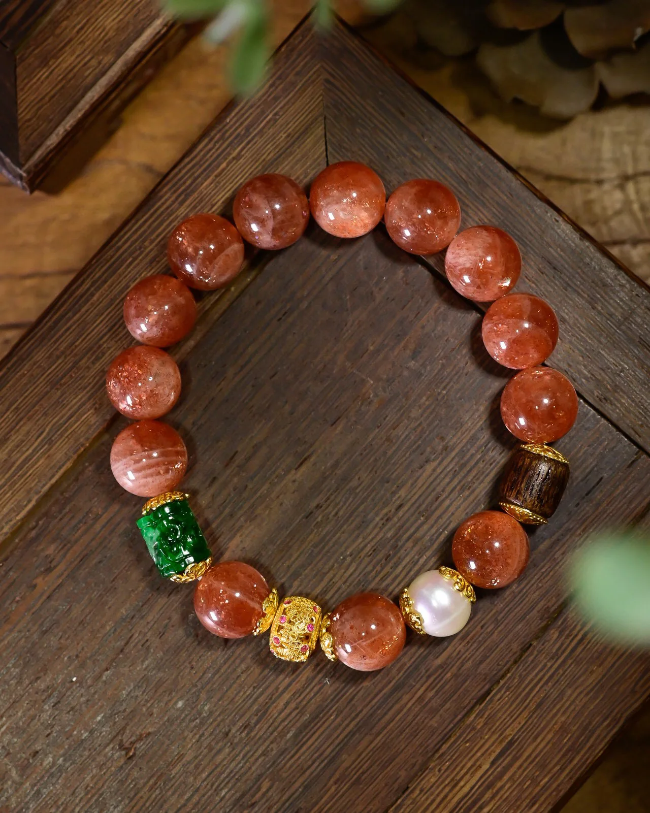 Natural Golden Sun Strawberry Quartz Bracelet, AAA Vivid Green Jadeite Barrel Beads, Crystal Energy Feng Shui Wealth Chain
Natural Golden Sun Strawberry Quartz Bracelet, AAA Vivid Green Jadeite Barrel Beads, Crystal Energy Feng Shui Wealth Chain