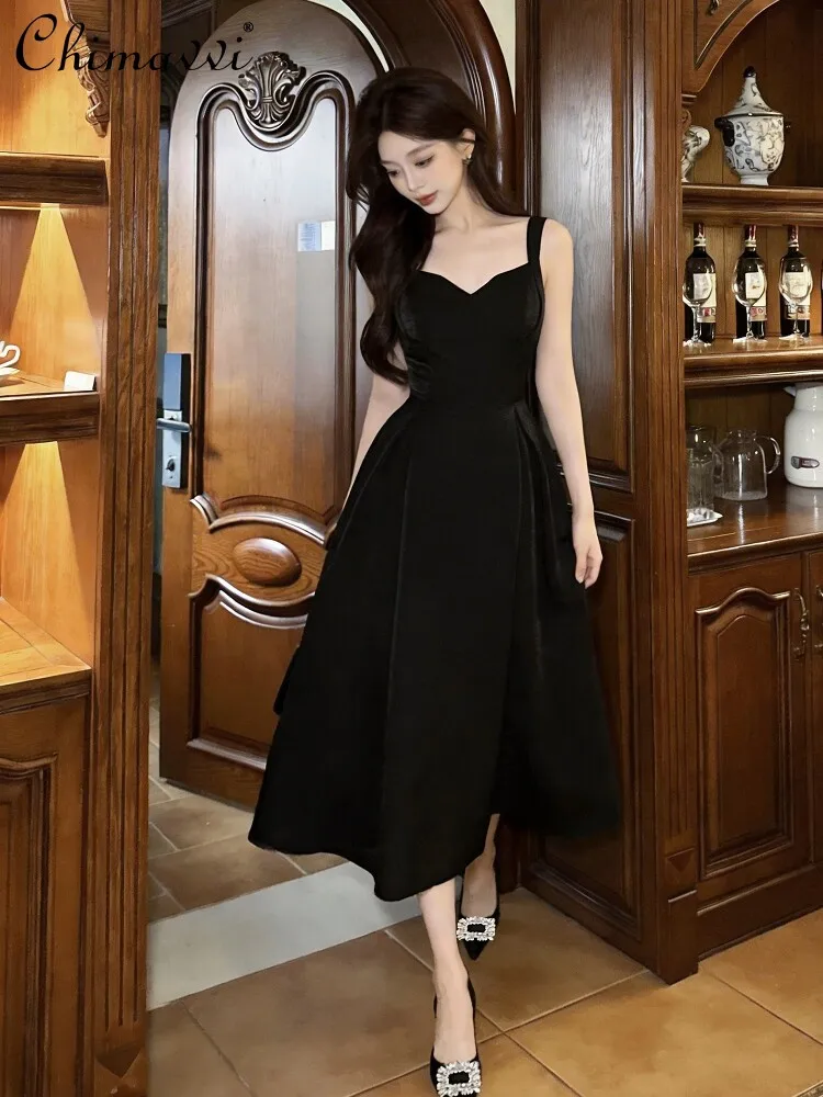 French Elegant Hepburn Style Black Evening Sling Dress V-Neck Sleeveless High Waist Slim A-line Temperament Long Dress For Women
French Elegant Hepburn Style Black Evening Sling Dress V-Neck Sleeveless High Waist Slim A-line Temperament Long Dress For Women