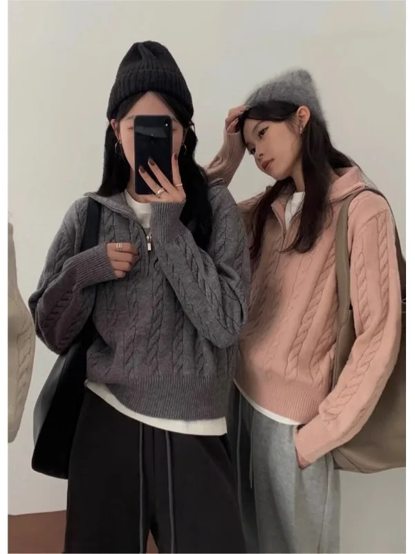 Loose Korean Sle Knitted Sweater Women's Autumn Winter Lazy Sle f Zipper Twist Head Sweater Versatile for ort People
Loose Korean Sle Knitted Sweater Women's Autumn Winter Lazy Sle f Zipper Twist Head Sweater Versatile for ort People