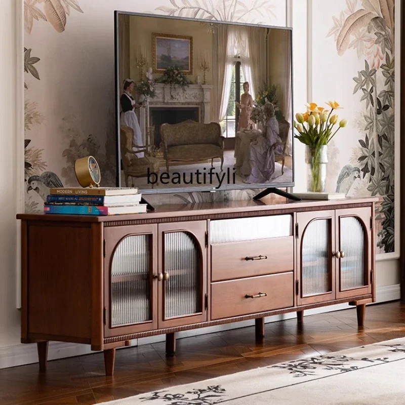 French Retro TV Cabinet, All Solid Wood Vintage Light Luxury TV Glass Cabinet
French Retro TV Cabinet, All Solid Wood Vintage Light Luxury TV Glass Cabinet