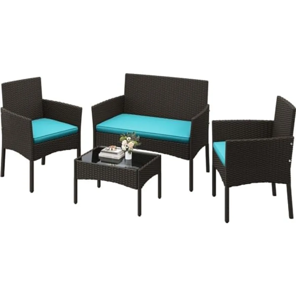 Patio Furniture Set 4 Pieces Conversation Sets, Rattan Chair Wicker Set Loveseat with Soft Cushion and Glass Table forBackyard
Patio Furniture Set 4 Pieces Conversation Sets, Rattan Chair Wicker Set Loveseat with Soft Cushion and Glass Table forBackyard