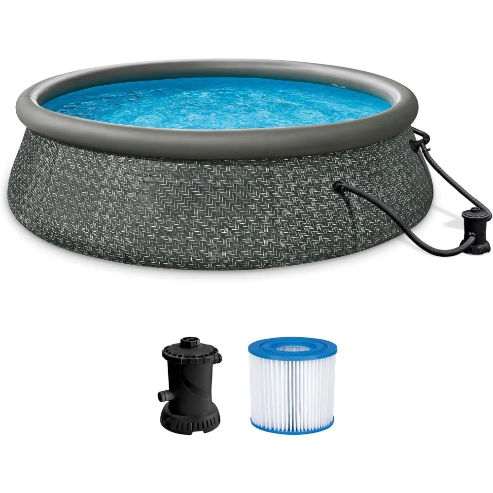 12 Foot by 36 Inch Quickset Round Inflatable Ring Top Outdoor Above Ground Swimming Pool Set with Pump and Cartridge
12 Foot by 36 Inch Quickset Round Inflatable Ring Top Outdoor Above Ground Swimming Pool Set with Pump and Cartridge