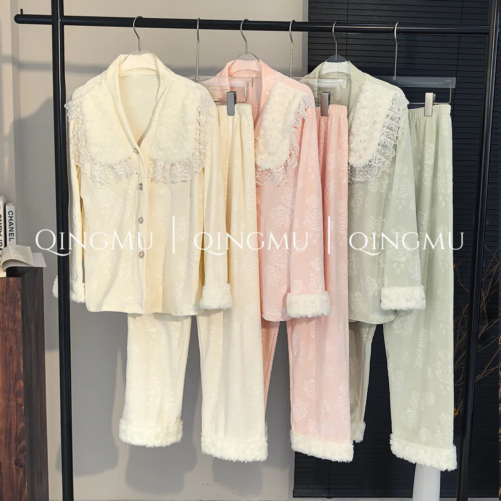 Осень-зима, утепленная женская одежда для сна, пижамный комплект, островной бархатный брючный костюм, домашняя одежда, одежда для дома, милая кружевная пижама, пижама
Осень-зима, утепленная женская одежда для сна, пижамный комплект, островной бархатный брючный костюм, домашняя одежда, одежда для дома, милая кружевная пижама, пижама