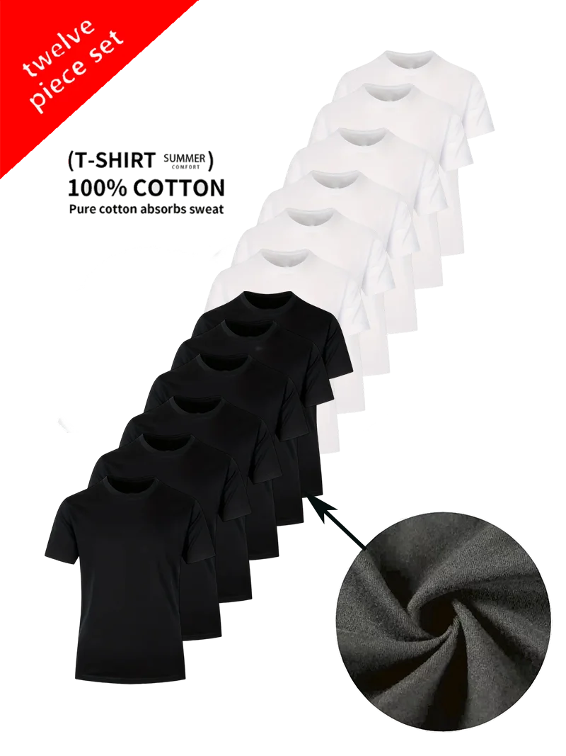 Round Neck T-Shirt 12-Piece White and Black Ultra-Light Men's Quick-Dry Soft Breathable Layering Sport Shirt Suitable for Fitne
Round Neck T-Shirt 12-Piece White and Black Ultra-Light Men's Quick-Dry Soft Breathable Layering Sport Shirt Suitable for Fitne