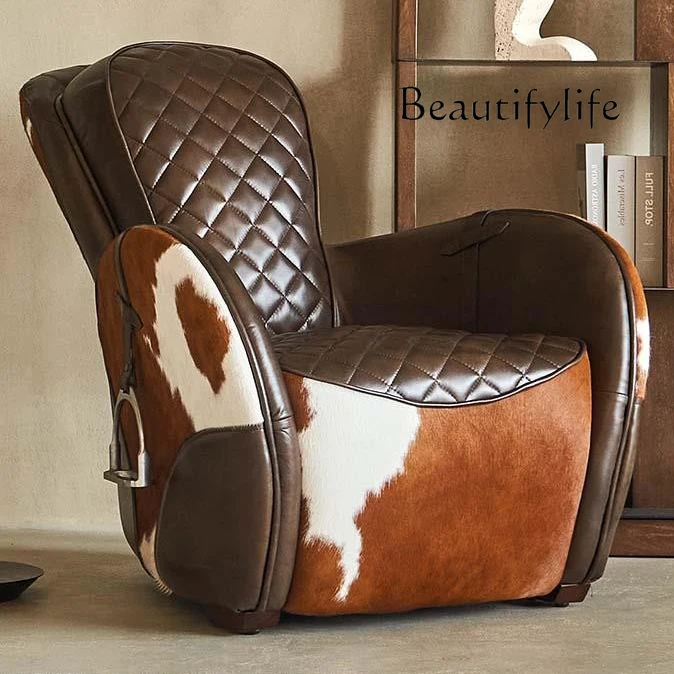 Medieval casual single sofa chair leather living room recliner classic retro saddle chair villa room
Medieval casual single sofa chair leather living room recliner classic retro saddle chair villa room