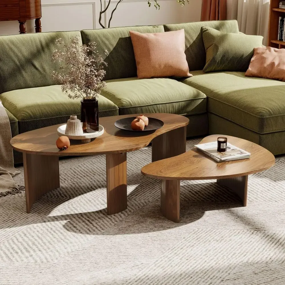 Walnut Nesting Coffee Tables Set of 2, Mid Century Modern Center Table with Fluted Wooden Legs and Oval Mango Shape for Living
Walnut Nesting Coffee Tables Set of 2, Mid Century Modern Center Table with Fluted Wooden Legs and Oval Mango Shape for Living