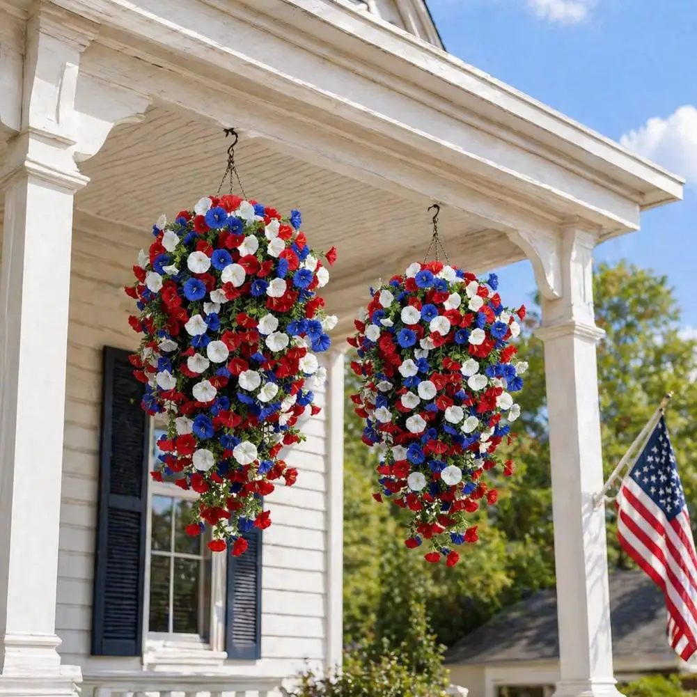 Easy Hang Flower Baskets Artificial White Blue Flowers Garland Patriotic Hanging Morning Glory Decor Uv Resistant Fake for Porch
Easy Hang Flower Baskets Artificial White Blue Flowers Garland Patriotic Hanging Morning Glory Decor Uv Resistant Fake for Porch