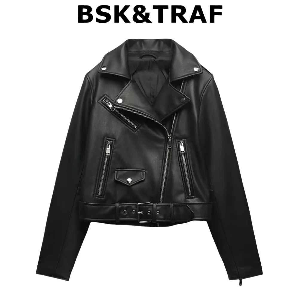 BSK&TRAF Classic Black Imitation Leather Motorcycle Jacket Short Leather Jacket for Women
BSK&TRAF Classic Black Imitation Leather Motorcycle Jacket Short Leather Jacket for Women