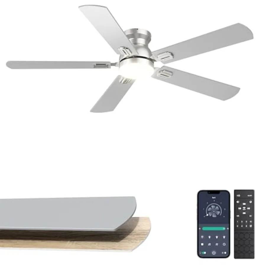 52'' Flush Mount Ceiling Fan with Lights for Living Room Bedroom, Silver Low Profile Quiet Modern Fan, App Remote Control
52'' Flush Mount Ceiling Fan with Lights for Living Room Bedroom, Silver Low Profile Quiet Modern Fan, App Remote Control
