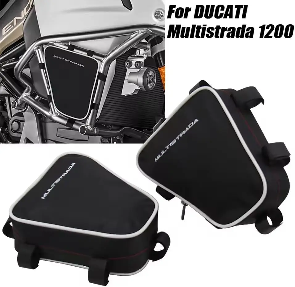 Storage Bag for Tools And Additions for Multistrada 1200 Motorcycle, Including a Bumper Bag And a Frame Crash Bar Storage Pouch
Storage Bag for Tools And Additions for Multistrada 1200 Motorcycle, Including a Bumper Bag And a Frame Crash Bar Storage Pouch