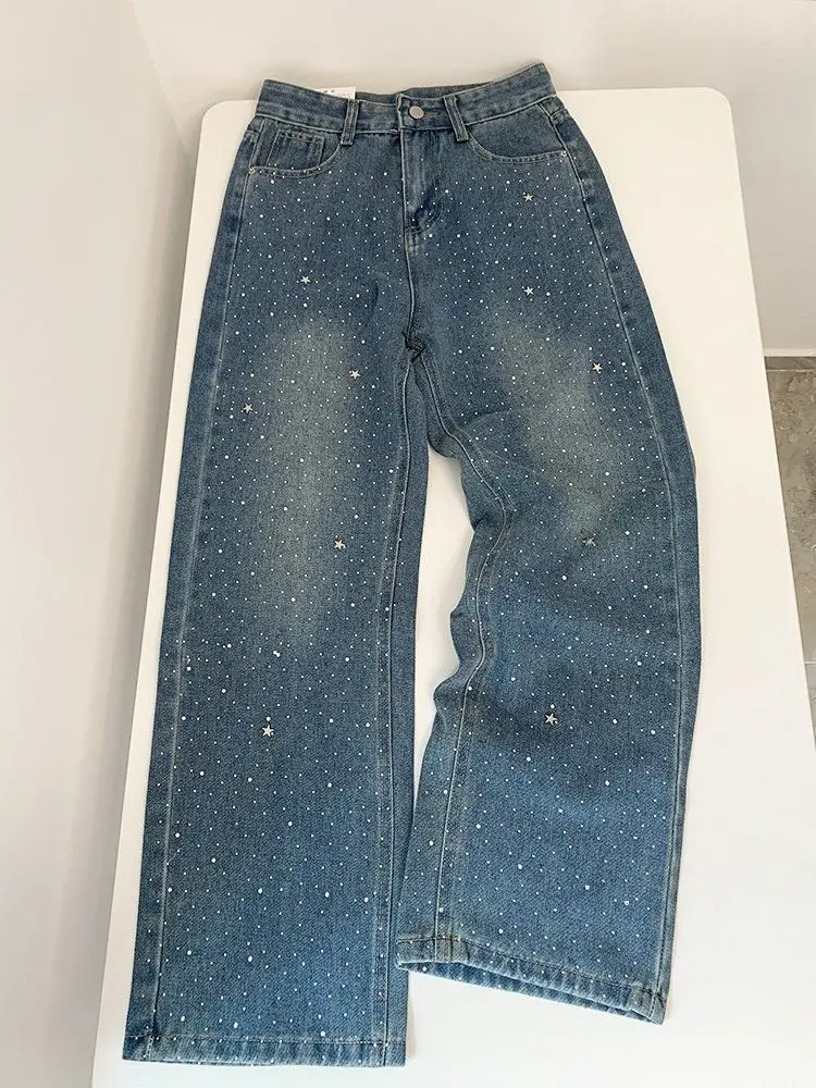 Stylish Rhinestone Straight Jeans for Women 2026 Spring New Retro High Waist Loose Denim Pants Female Casual Wide Leg Trousers
Stylish Rhinestone Straight Jeans for Women 2026 Spring New Retro High Waist Loose Denim Pants Female Casual Wide Leg Trousers