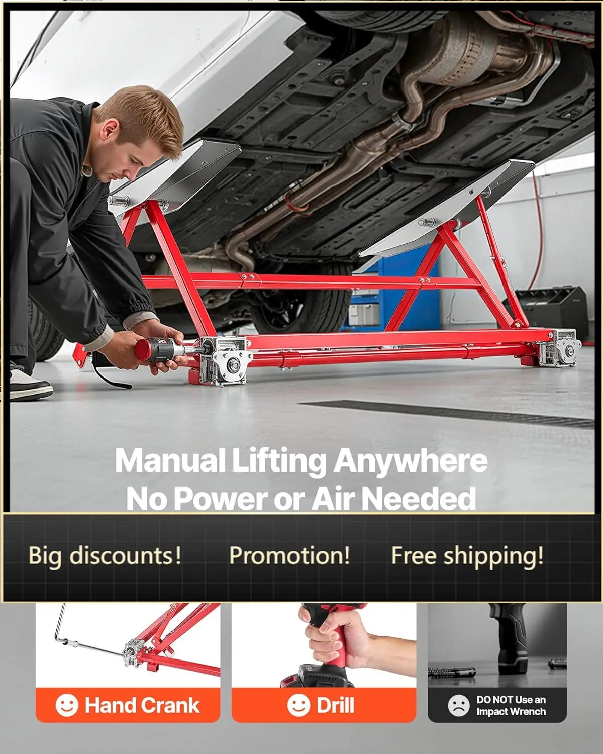 Portable Car Lift, 4400 lbs Capacity, Heavy Duty Steel Quick Lift with 23" Max Height, Adjustable Width and Wheels, Manual Lifti
Portable Car Lift, 4400 lbs Capacity, Heavy Duty Steel Quick Lift with 23" Max Height, Adjustable Width and Wheels, Manual Lifti