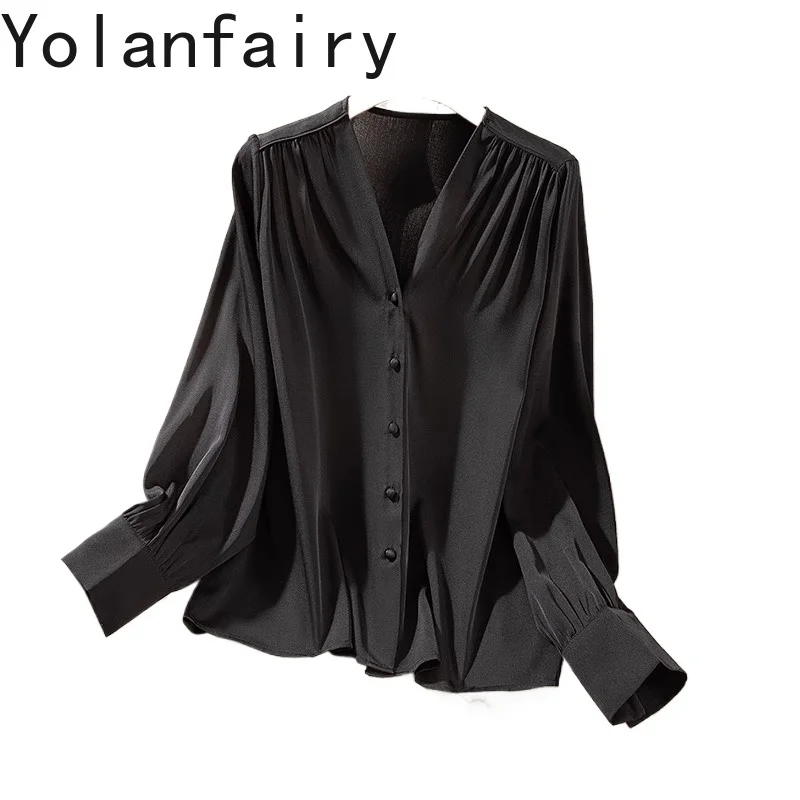 YOLANFAIRY 93% Real Mulberry Silk Shirts for Ladies Classic Elegant Long Sleeve Tops Woman Clothing Shirts Dames OL Black Shirt
YOLANFAIRY 93% Real Mulberry Silk Shirts for Ladies Classic Elegant Long Sleeve Tops Woman Clothing Shirts Dames OL Black Shirt
