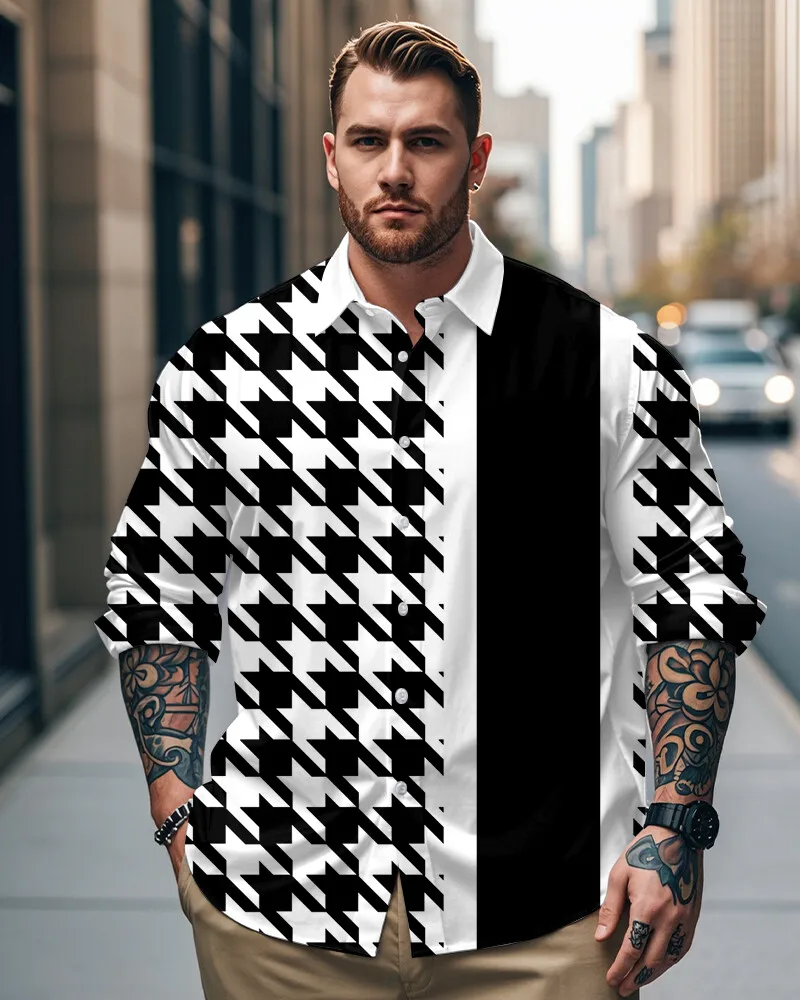 S-9XL Plus Size Men's Geometric Polka Dot & Houndstooth Print Long Sleeve Shirt, Casual Button-Down Dress Shirt,
S-9XL Plus Size Men's Geometric Polka Dot & Houndstooth Print Long Sleeve Shirt, Casual Button-Down Dress Shirt,