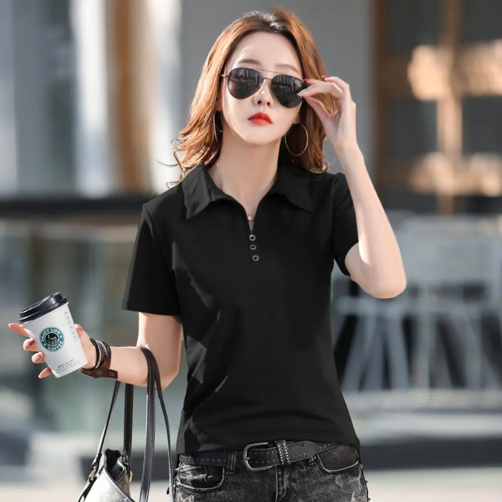 Women's Cotton Short-Sleeved POLO Collar T-shirt Slim-fit Base Shirt Solid Color Simple Outer Wear for Summer
Women's Cotton Short-Sleeved POLO Collar T-shirt Slim-fit Base Shirt Solid Color Simple Outer Wear for Summer
