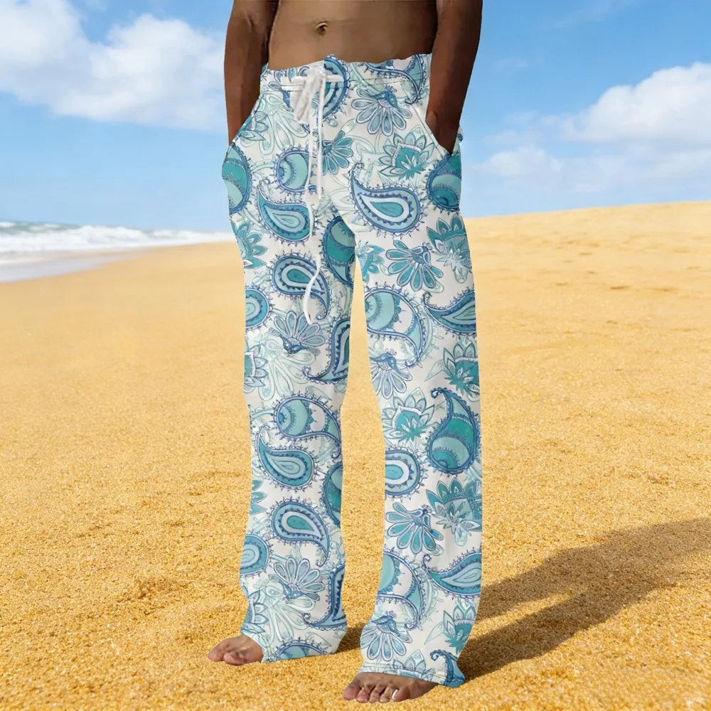 Мужские брюки для отдыха из мятой ткани с принтом пейсли, широкие брюки с геометрическим дизайном, пляжные повседневные брюки с завязками на талии, большие размеры
Мужские брюки для отдыха из мятой ткани с принтом пейсли, широкие брюки с геометрическим дизайном, пляжные повседневные брюки с завязками на талии, большие размеры