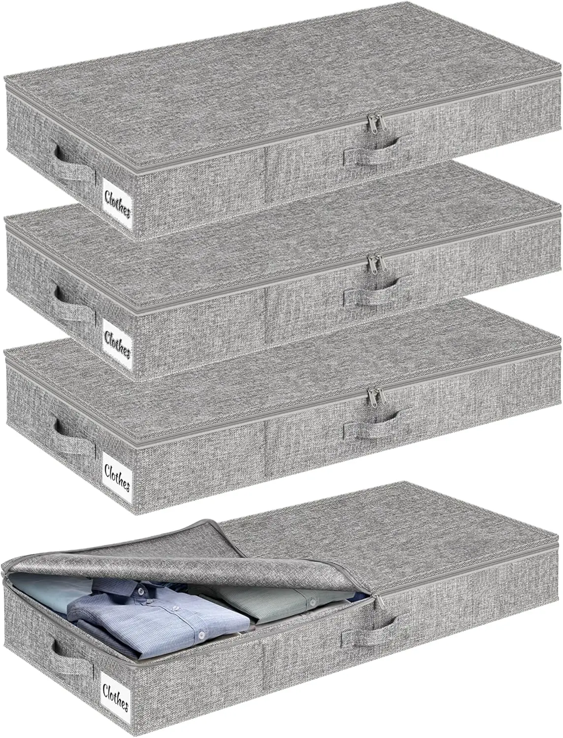Under Bed Storage Containers 4 Pack, 5 Inch Low Profile Clothes Organizer with Sturdy Sides and Bottom, Foldable Fabric Bins for
Under Bed Storage Containers 4 Pack, 5 Inch Low Profile Clothes Organizer with Sturdy Sides and Bottom, Foldable Fabric Bins for