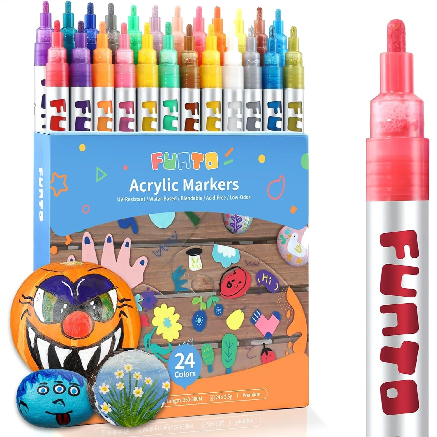 Acrylic Paint Pens for Rock, Fabric, Wood, Canvas, Ceramic, Glass - 24 Colors Marker Set, Quick Drying
Acrylic Paint Pens for Rock, Fabric, Wood, Canvas, Ceramic, Glass - 24 Colors Marker Set, Quick Drying