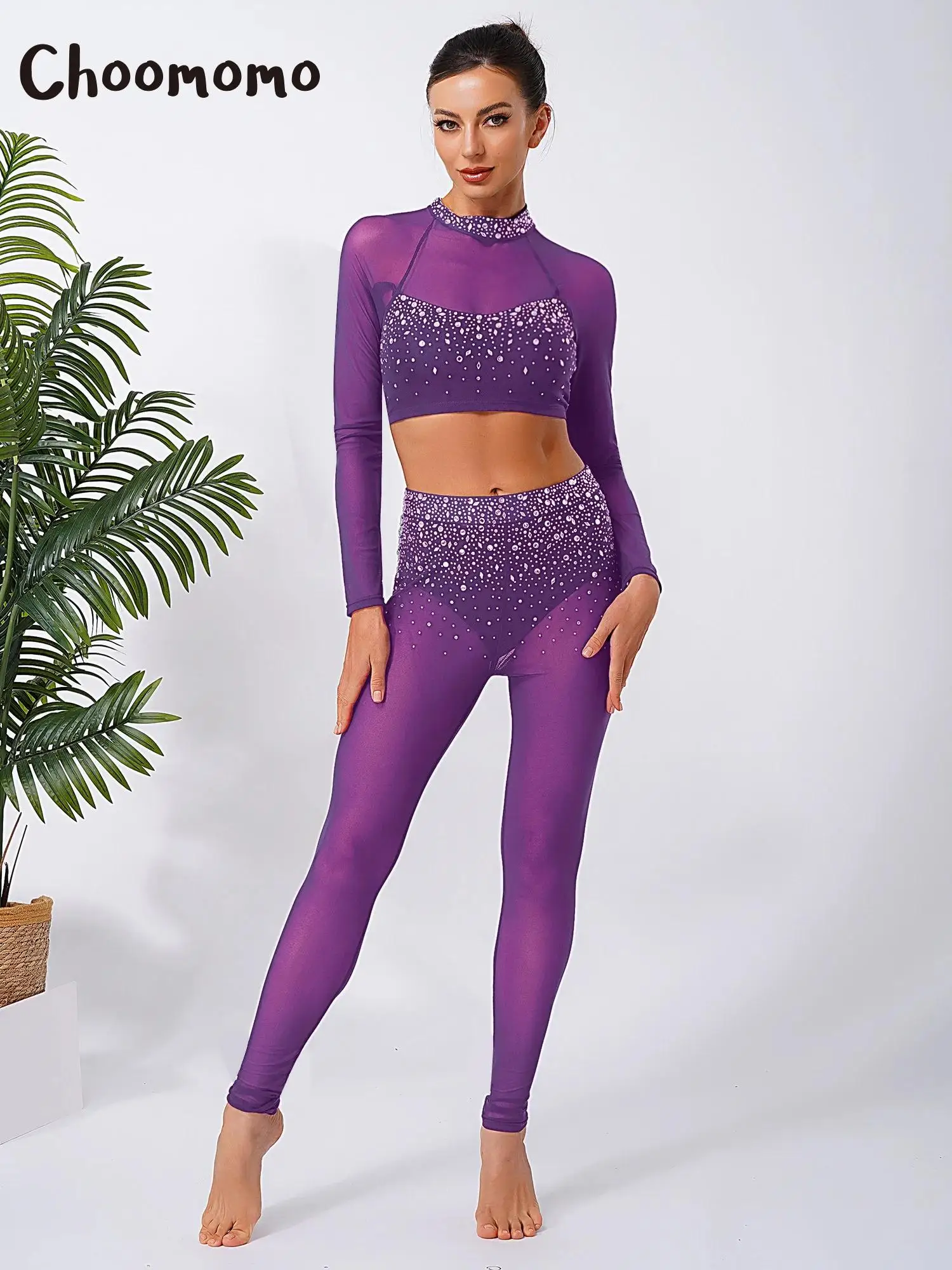 Women Modern Lyrical Dance Outfit Rhinestone Long Sleeve Sheer Mesh Crop Top Leggings Tights Latin Ballet Gymnastic Workout
Women Modern Lyrical Dance Outfit Rhinestone Long Sleeve Sheer Mesh Crop Top Leggings Tights Latin Ballet Gymnastic Workout