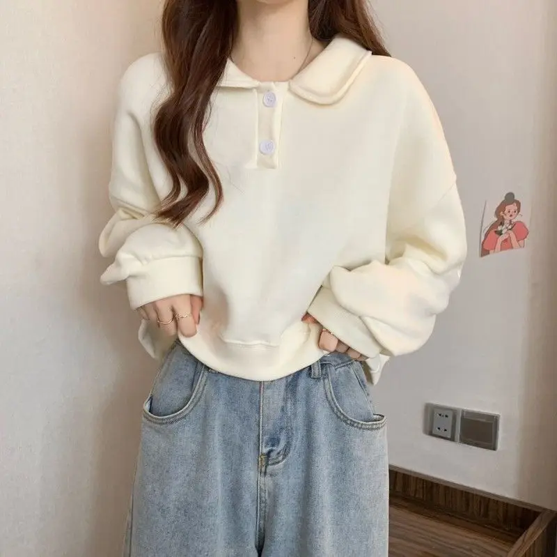 Spring Autumn Polo Collar Long Sleeve Sweatshirt Women Short Oversize Vintage Top Quality Material Comfortable 2025 Pullover
Spring Autumn Polo Collar Long Sleeve Sweatshirt Women Short Oversize Vintage Top Quality Material Comfortable 2025 Pullover