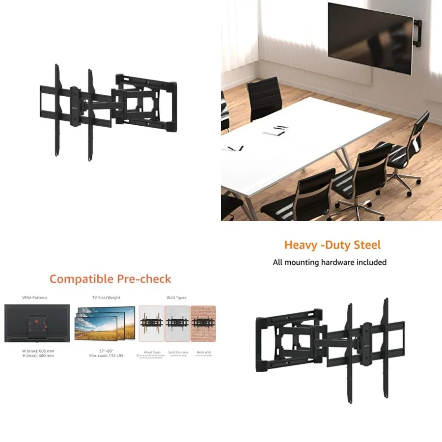 Heavy Duty Dual Arm, Full Motion Articulating TV Mount for 37" to 80" TVs up to 132 lbs, VESA Compatible, Fits LED LCD OLED Flat Curved Screens, Black
Heavy Duty Dual Arm, Full Motion Articulating TV Mount for 37" to 80" TVs up to 132 lbs, VESA Compatible, Fits LED LCD OLED Flat Curved Screens, Black