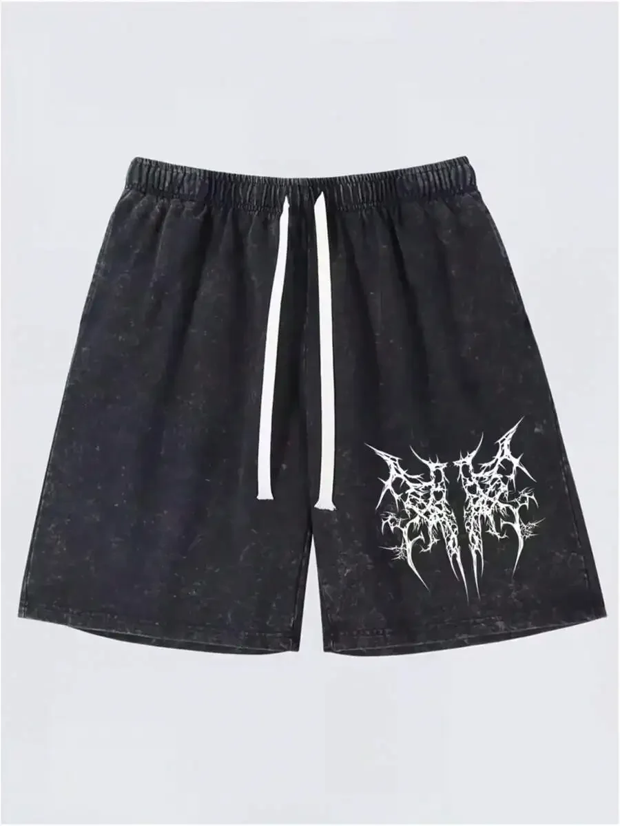 Mens Black Washed Cotton Shorts With Distressed Print Casual Loose Fit Drawstring Waist
Mens Black Washed Cotton Shorts With Distressed Print Casual Loose Fit Drawstring Waist
