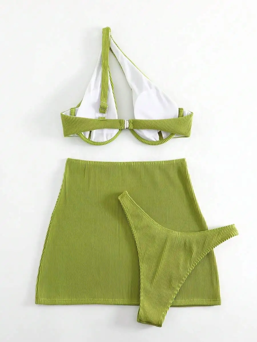 Ribbed Underwire Bikini Set With Beach Skirt Solid Green
Ribbed Underwire Bikini Set With Beach Skirt Solid Green