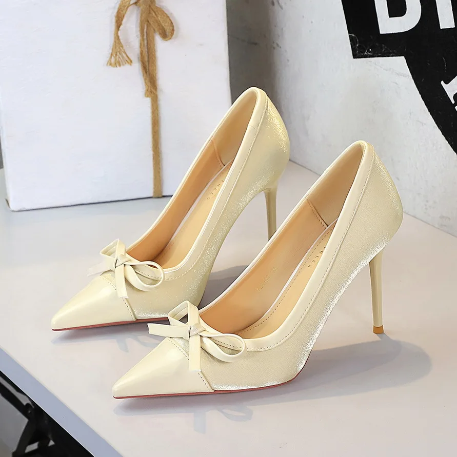 Women's Heel Shoes Sexy High Heels Satin Splicing Stiletto Bow Pointed Head Shallow Mouth Single Shoes Women Evening Party Shoes
Women's Heel Shoes Sexy High Heels Satin Splicing Stiletto Bow Pointed Head Shallow Mouth Single Shoes Women Evening Party Shoes