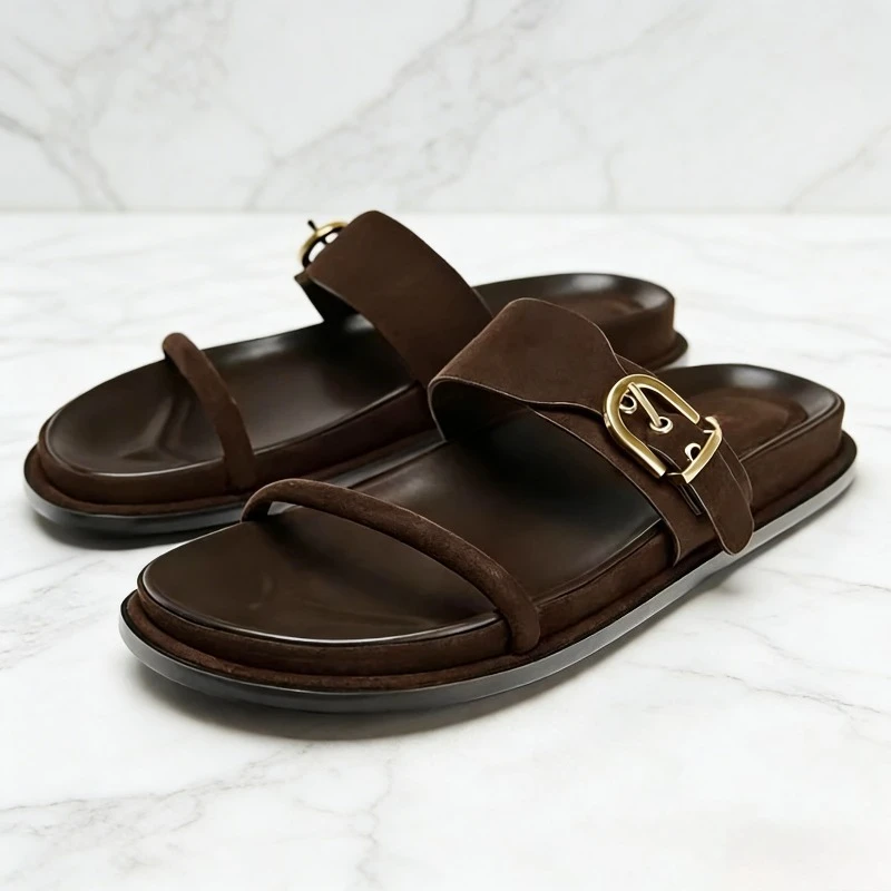 Brown Metal Buckle Decorated Open-toe Slippers Women Comfortable Anti-slip Soft Sole Slide Sandals Summer Vacation Beach Sandals
Brown Metal Buckle Decorated Open-toe Slippers Women Comfortable Anti-slip Soft Sole Slide Sandals Summer Vacation Beach Sandals