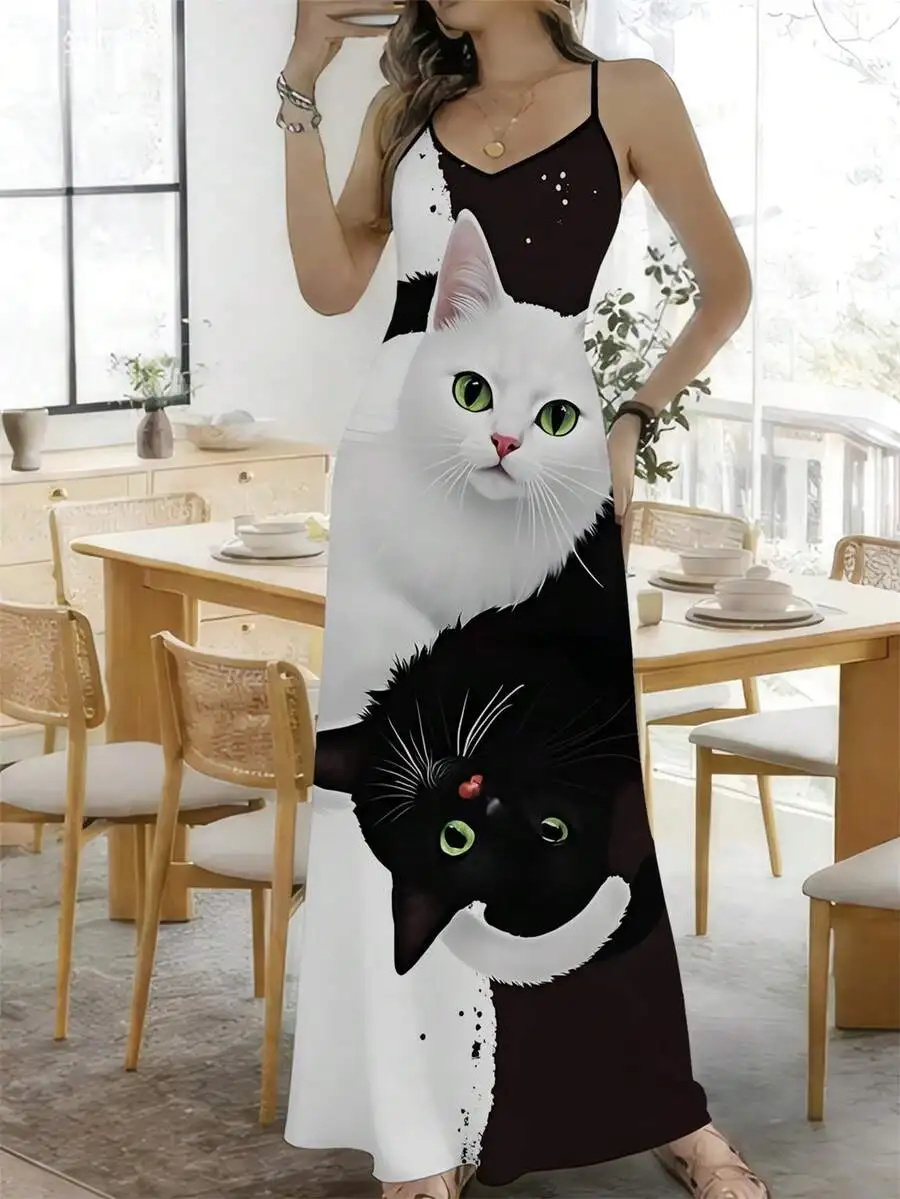 Women V-Neck Sleeveless Maxi Dress With Full Body Cat Print Spaghetti Strap Slip Flowy Beach Dress
Women V-Neck Sleeveless Maxi Dress With Full Body Cat Print Spaghetti Strap Slip Flowy Beach Dress