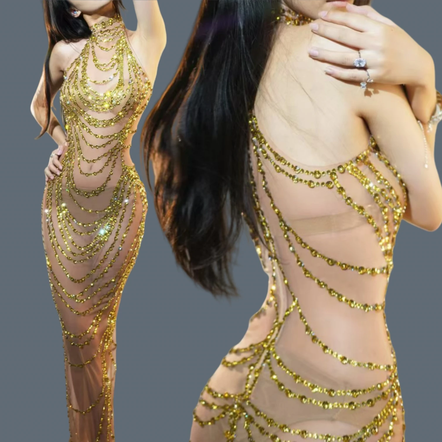 New Sparkly Rhinestones Sleeveless Maxi Dress Sexy Sheer Mesh Birthday Celebrate Prom Club Show Dress Photo Shoot Wear Qianceng
New Sparkly Rhinestones Sleeveless Maxi Dress Sexy Sheer Mesh Birthday Celebrate Prom Club Show Dress Photo Shoot Wear Qianceng