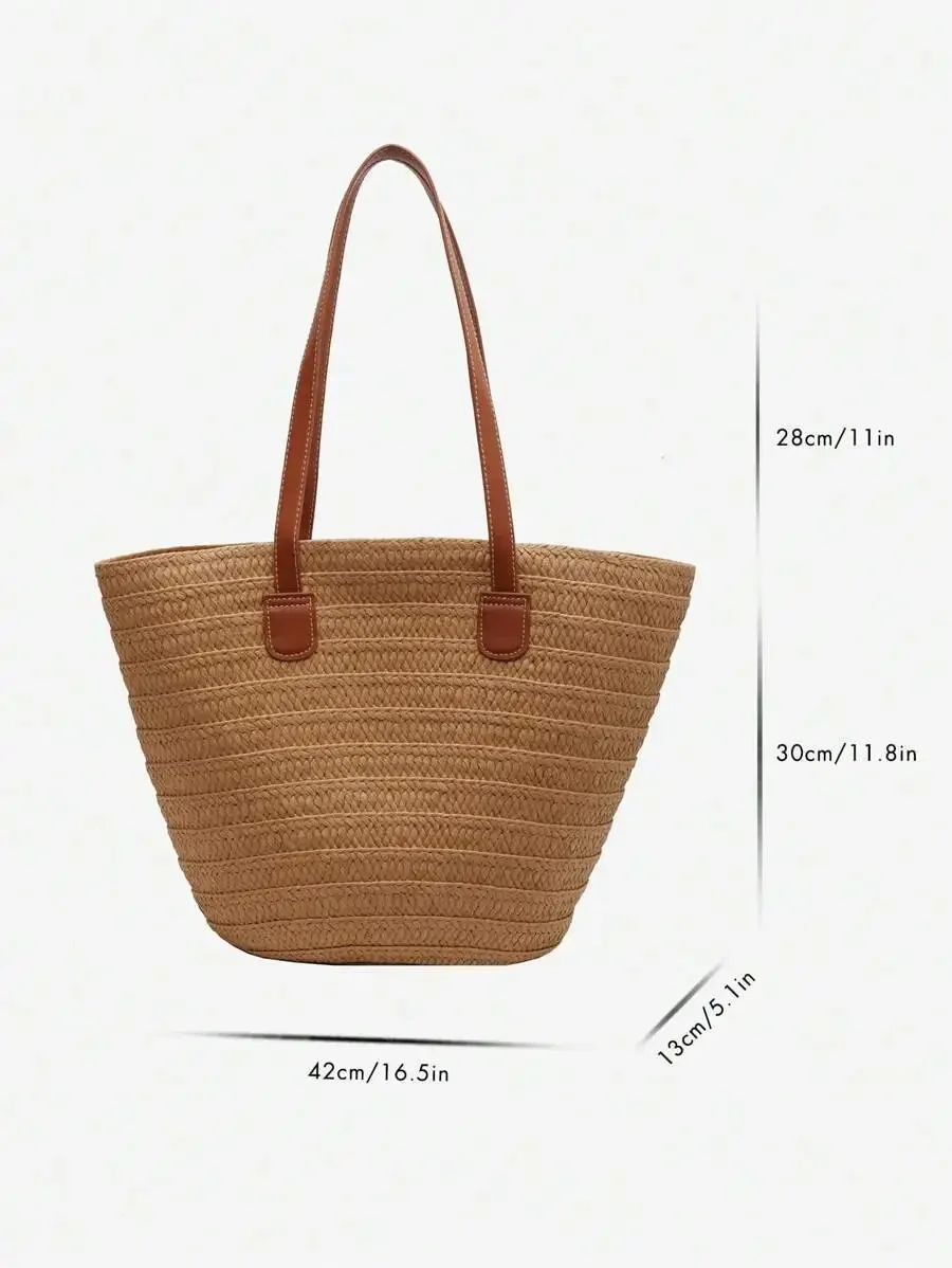 Large Capacity Khaki Woven Tote Bag With Leather Handles For Travel Beach Vacation
Large Capacity Khaki Woven Tote Bag With Leather Handles For Travel Beach Vacation