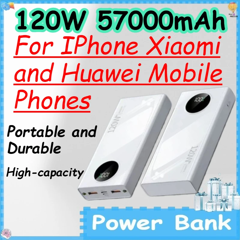 120W 57000mAh High-capacity Power Bank for IPhone Xiaomi and Huawei Mobile Phones Portable and Durable Powerbank
120W 57000mAh High-capacity Power Bank for IPhone Xiaomi and Huawei Mobile Phones Portable and Durable Powerbank