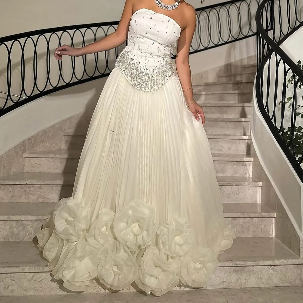 Customized Exquisite Crystal Pleat Strapless Floor Length Vestidos De Fiesta A-Line Organza Sweep Train Vestidos Para Mujer
Customized Exquisite Crystal Pleat Strapless Floor Length Vestidos De Fiesta A-Line Organza Sweep Train Vestidos Para Mujer