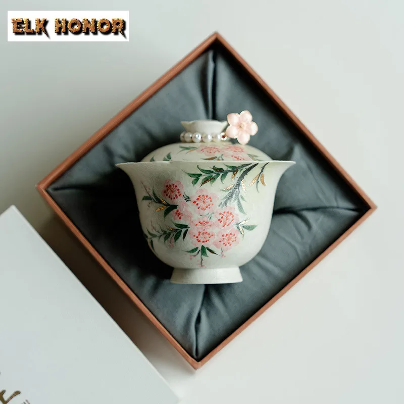 120ml Hand-painted Peach Blossom High-foot Gaiwan Antique Tea Tureen Tea Bowl with Lid Kit Tea Maker Cover Bowl Cafes Decoration
120ml Hand-painted Peach Blossom High-foot Gaiwan Antique Tea Tureen Tea Bowl with Lid Kit Tea Maker Cover Bowl Cafes Decoration